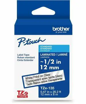 Brother Genuine P-touch TZe135 WHT on CLR Label Tape Laminated 12mmX8m