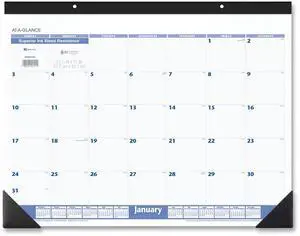 AT-A-GLANCE® 2026 Monthly Desk Pad Calendar, Blue and Gray, Standard, 21 3/4" x 17"