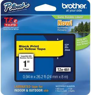 Brother Genuine P-touch TZe251 BK on WHT Label Tape Laminated 24mmX8m