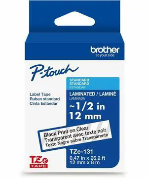 Brother Genuine P-touch TZe131 BK on CLR Label Tape Laminated 12mmX8m