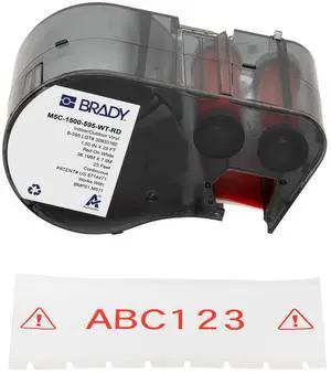 Brady All-Weather Permanent Adhesive Vinyl Labels 1.5 in W x 25ft Red on White Brady All-Weather Permanent Adhesive Vinyl Labels 1.5 in W x 25ft Red on White