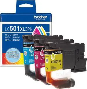 BrotherLC501XL3PK 3-Pack High Yield Cyan, Magenta, and Yellow Ink Cartridges