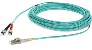 AddOn 20m ST to LC Aqua OM3 Duplex OFNR Riser-Rated Fiber Patch Cable
