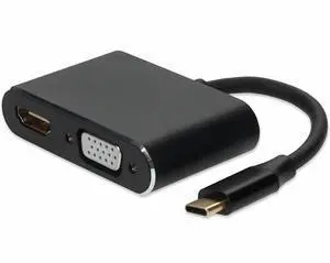 AddOn 8in USB-C Male to HDMI 4K VGA Female Hub with Aluminum Housing