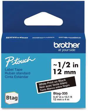 Genuine P-Touch BTAG Label Tapes 0.47" x 13.1 ft White on Black BTAG335