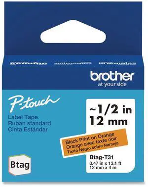 Genuine P-Touch BTAG Label Tapes 0.47" x 13.1 ft Black on Orange BTAGT31