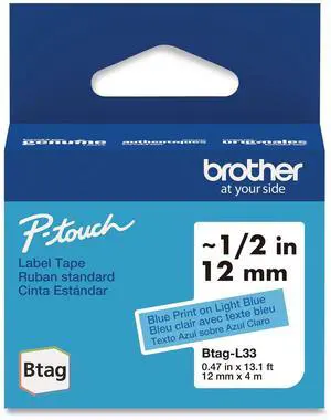 Genuine P-Touch BTAG Label Tapes 0.47" x 13.1 ft Blue on Light Blue BTAGL33