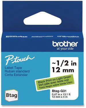 Genuine P-Touch BTAG Label Tapes 0.47" x 13.1 ft Black on Light Green BTAGG31
