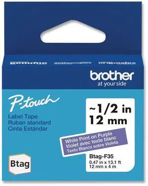 Genuine P-Touch BTAG Label Tapes 0.47" x 13.1 ft White on Purple BTAGF35