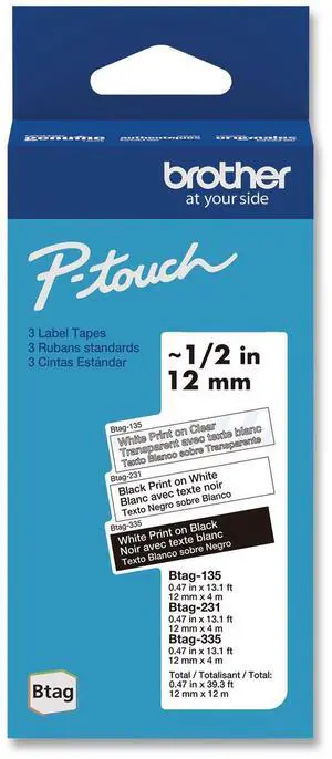 Genuine P-Touch BTAG Label Tapes 0.47" x 13.1 ft White on Clear Black on White White on Black 3/Pack BTAG3M01