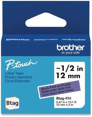 Genuine P-Touch BTAG Label Tapes 0.47" x 13.1 ft Black on Purple BTAGF31