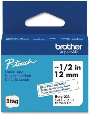 Genuine P-Touch BTAG Label Tapes 0.47" x 13.1 ft Blue on White BTAG233