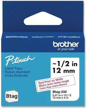 Genuine P-Touch BTAG Label Tapes 0.47" x 13.1 ft Red on White BTAG232