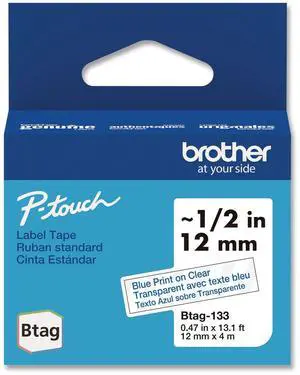 Genuine P-Touch BTAG Label Tapes 0.47" x 13.1 ft Blue on Clear BTAG133