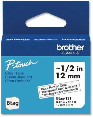 Genuine P-Touch BTAG Label Tapes 0.47" x 13.1 ft Black on Clear BTAG131