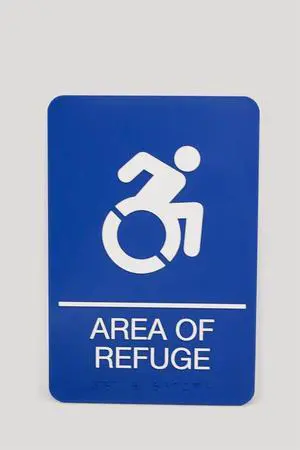 ADA Sign Area of Refuge 6 x 9 Blue Face White Graphics 7783