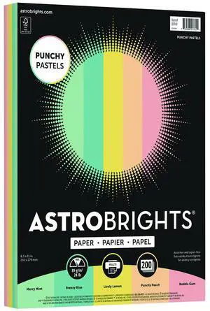 Astrobrights Punchy Pastel Paper Assortment, 8.5" x 11", 5-Color, 200 Sheets