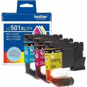 BrotherLC501XL3PK 3-Pack High Yield Cyan, Magenta, and Yellow Ink Cartridges