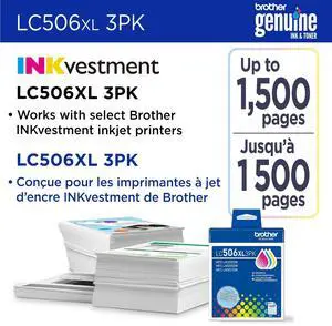 Brother LC506XL3PK Original High Yield Inkjet Ink Cartridge Magenta Yellow Cyan 3 Pack