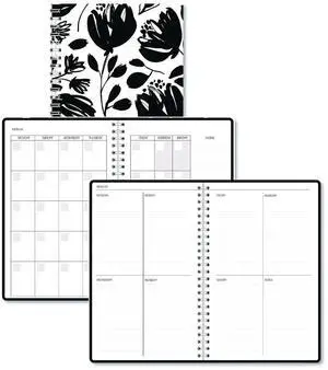 Recycled Non-Dated Monthly/Weekly Planner Black and White Floral Black/White Cover  Undated 212149