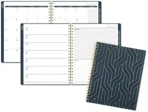 Hera Weekly Monthly Planner Wavy Lines 11 x 8.5 Black/Gold Cover 12-Month Jan to Dec: 2026 1765905