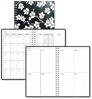 Recycled Non-Dated Monthly/Weekly Planner Cherry Blossoms Black/White Cover Undated 212152