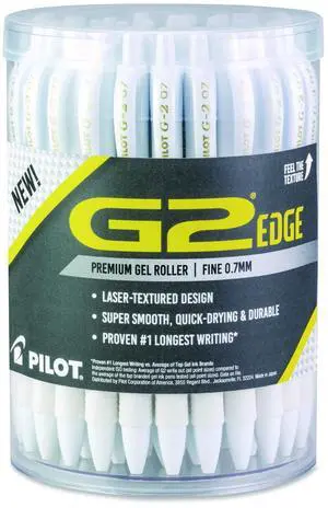 PILOT, G2 Edge White Premium Gel Roller Pens, Sensory Writing Experience, 36ct tub, Fine Point 0.7 mm