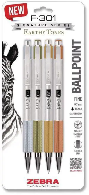 F-301 Signature Series Earthy Tones Ballpoint Pen Retractable Fine 0.7 mm Black Ink Assorted Earthy Tones Barrel 4/Pack 27304