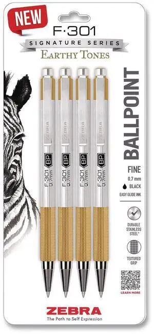 F-301 Signature Series Earthy Tones Ballpoint Pen Retractable Fine 0.7 mm Black Ink Sandstone Barrel 4/Pack 27254