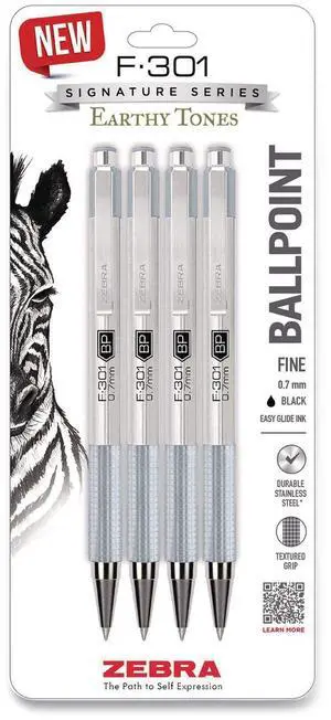 F-301 Signature Series Earthy Tones Ballpoint Pen Retractable Fine 0.7 mm Black Ink Pewter Barrel 4/Pack 27214