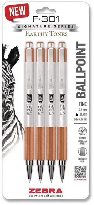 F-301 Signature Series Earthy Tones Ballpoint Pen Retractable Fine 0.7 mm Black Ink Terracotta Barrel 4/Pack 27294