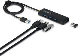StarTech 4-Port USB-A Hub, 5Gbps, Bus Powered, 4X USB-A Mini Hub, Extra Long 2ft/61cm Host Cable, PCR Plastic