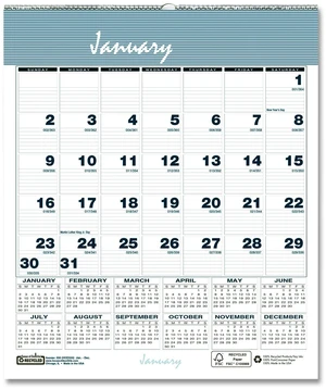 Bar Harbor Recycled Wirebound Monthly Wall Calendar 6 x 7 White/Blue/Gray Sheets 12-Month Jan-Dec: 2026 330 Bar Harbor Recycled Wirebound Monthly Wall Calendar 6 x 7 White/Blue/Gray Sheets 12-Month Jan-Dec: 2026 330