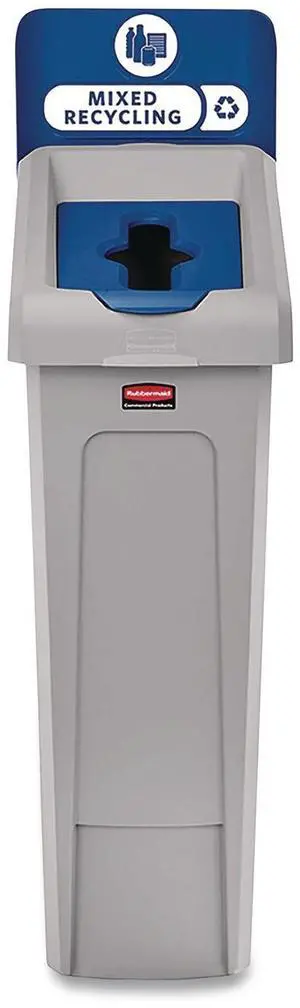 Slim Jim Recycling Station Kit 1-Stream Mixed Recycling 23 gal Plastic Gray/Blue 2185055 Slim Jim Recycling Station Kit 1-Stream Mixed Recycling 23 gal Plastic Gray/Blue 2185055