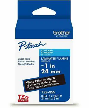 Brother Genuine P-touch TZe355 WHT on BK Label Tape Laminated 24mmX8m Brother Genuine P-touch TZe355 WHT on BK Label Tape Laminated 24mmX8m