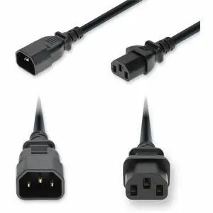 AddOn 10ft C14 Male to C13 Female Standard Commercial Temp 18AWG 100-250V at 10A PVC SJT Black Power Cable AddOn 10ft C14 Male to C13 Female Standard Commercial Temp 18AWG 100-250V at 10A PVC SJT Black Power Cable