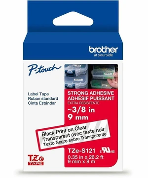 Brother Genuine P-touch TZeS121 BK on CLR Label Tape Strong Adhesive Lam. 9mmX8m Brother Genuine P-touch TZeS121 BK on CLR Label Tape Strong Adhesive Lam. 9mmX8m