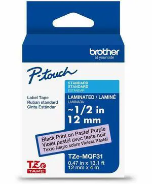 Brother Genuine P-touch TZeMQF31 BK on PASTEL PUR Label Tape Laminated 12mmX4m Brother Genuine P-touch TZeMQF31 BK on PASTEL PUR Label Tape Laminated 12mmX4m