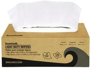 One-Ply Paper Wipers 9.84 x 9.06 White 125 Wipers/Box 18 Boxes/Carton LDW2250W One-Ply Paper Wipers 9.84 x 9.06 White 125 Wipers/Box 18 Boxes/Carton LDW2250W