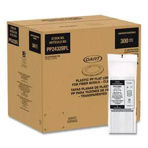 Plastic Lids for Compostable Fiber Containers For 24 to 32 oz Containers 8.28" Diameter x 0.51" h Clear 300/Carton PP2432BFL Plastic Lids for Compostable Fiber Containers For 24 to 32 oz Containers 8.28" Diameter x 0.51" h Clear 300/Carton PP2432BFL