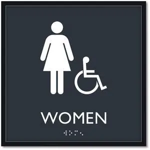 ADA Sign, Women Accessible, Plastic, 8 x8, Clear/White ADA Sign, Women Accessible, Plastic, 8 x8, Clear/White