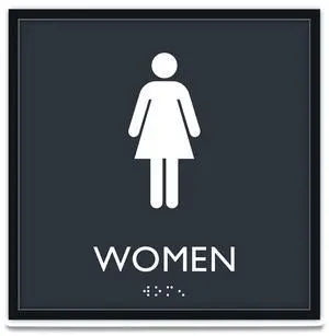 ADA Sign, Women, Plastic, 8 x 8, Clear/White ADA Sign, Women, Plastic, 8 x 8, Clear/White