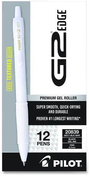 G2 Edge Premium Gel Roller Pen Retractable Fine 0.7 mm Black Ink White Barrel Dozen PIL20839 G2 Edge Premium Gel Roller Pen Retractable Fine 0.7 mm Black Ink White Barrel Dozen PIL20839