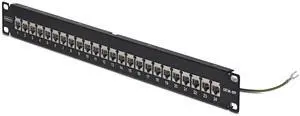 24-PORT 1U SHIELDED FEED-THROUGH PATCH PANEL WITH RJ45 STP INLINE COUPLERS; REAR 24-PORT 1U SHIELDED FEED-THROUGH PATCH PANEL WITH RJ45 STP INLINE COUPLERS; REAR