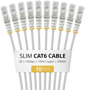 10-PACK OF SLIM CAT6 CABLES IS IDEAL FOR MULTIPLE SETUPS; SUPPORTS 10GBPS AND 10 10-PACK OF SLIM CAT6 CABLES IS IDEAL FOR MULTIPLE SETUPS; SUPPORTS 10GBPS AND 10