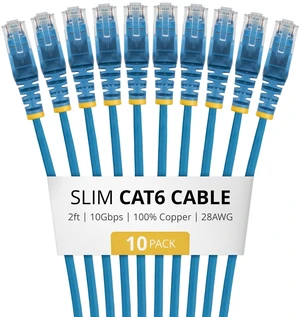 10-PACK OF SLIM CAT6 CABLES IS IDEAL FOR MULTIPLE SETUPS; SUPPORTS 10GBPS AND 10 10-PACK OF SLIM CAT6 CABLES IS IDEAL FOR MULTIPLE SETUPS; SUPPORTS 10GBPS AND 10