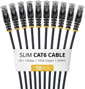 10-PACK OF SLIM CAT6 CABLES IS IDEAL FOR MULTIPLE SETUPS; SUPPORTS 10GBPS AND 10 10-PACK OF SLIM CAT6 CABLES IS IDEAL FOR MULTIPLE SETUPS; SUPPORTS 10GBPS AND 10