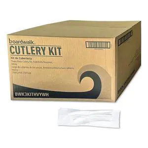 Three-Piece Polystyrene Cutlery Kit Heavyweight Fork/Knife/Spoon Plastic White 250/Carton BWK3KITHVYWH Three-Piece Polystyrene Cutlery Kit Heavyweight Fork/Knife/Spoon Plastic White 250/Carton BWK3KITHVYWH