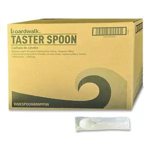 Mediumweight Wrapped Polypropylene Cutlery Soup Spoon 4.86" Plastic White 1000/Carton BWKSOUPMWPPIW Mediumweight Wrapped Polypropylene Cutlery Soup Spoon 4.86" Plastic White 1000/Carton BWKSOUPMWPPIW