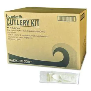 Four-Piece Polypropylene Cutlery Kit Mediumweight Fork/Knife/Napkin/Spoon Plastic White 250/Carton BWK4COMBOKITPP Four-Piece Polypropylene Cutlery Kit Mediumweight Fork/Knife/Napkin/Spoon Plastic White 250/Carton BWK4COMBOKITPP